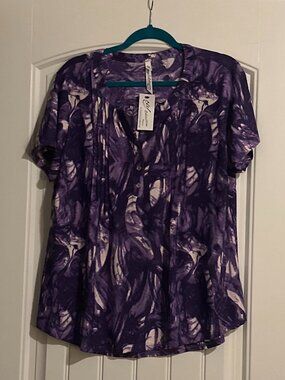 NWT NY Collection Pleated Purple Top 1X